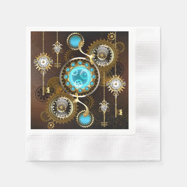 Steampunk Rusty Background with Turquoise Lenses Napkin (Front)