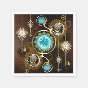 Steampunk Rusty Background with Turquoise Lenses Napkin
