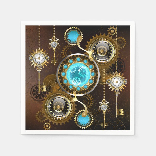 Steampunk Rusty Background with Turquoise Lenses Napkin (Front)