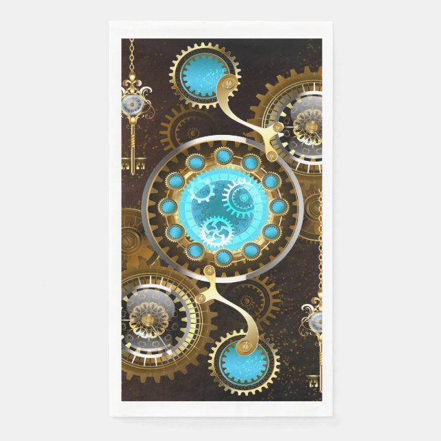 Steampunk Rusty Background with Turquoise Lenses Napkin (Front)