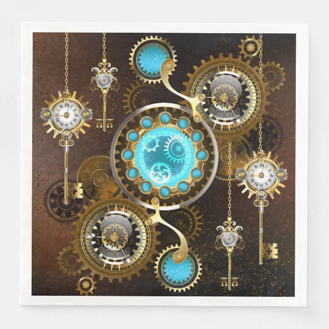 Steampunk Rusty Background with Turquoise Lenses Napkin (Front)