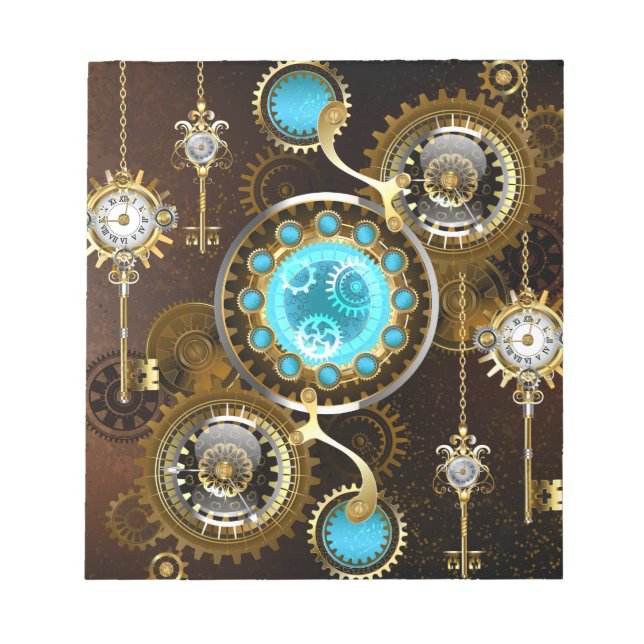 Steampunk Rusty Background with Turquoise Lenses Notepad (Front)
