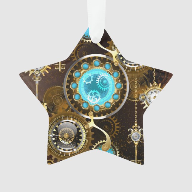 Steampunk Rusty Background with Turquoise Lenses Ornament (Front)