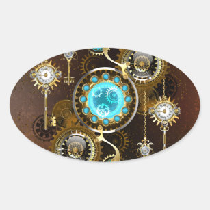 Steampunk Rusty Background with Turquoise Lenses Oval Sticker