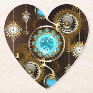 Steampunk Rusty Background with Turquoise Lenses Paper Coaster