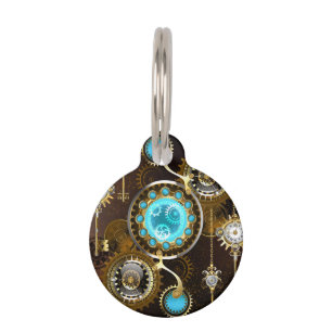 Steampunk Rusty Background with Turquoise Lenses Pet Tag