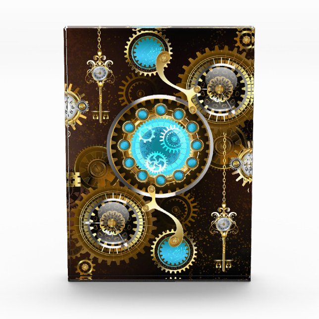 Steampunk Rusty Background with Turquoise Lenses Photo Block (Front)