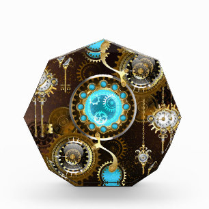 Steampunk Rusty Background with Turquoise Lenses Photo Block