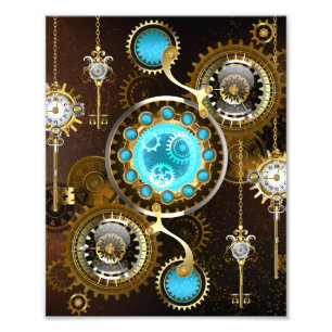 Steampunk Rusty Background with Turquoise Lenses Photo Print