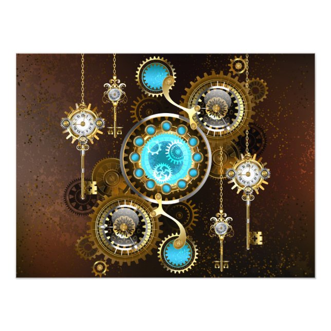 Steampunk Rusty Background with Turquoise Lenses Photo Print (Front)