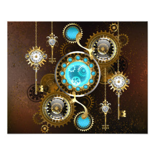 Steampunk Rusty Background with Turquoise Lenses Photo Print