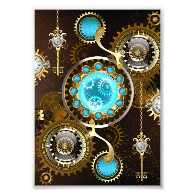 Steampunk Rusty Background with Turquoise Lenses Photo Print (Front)