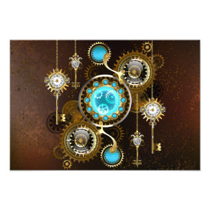 Steampunk Rusty Background with Turquoise Lenses Photo Print