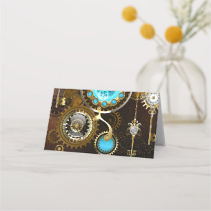 Steampunk Rusty Background with Turquoise Lenses Place Card