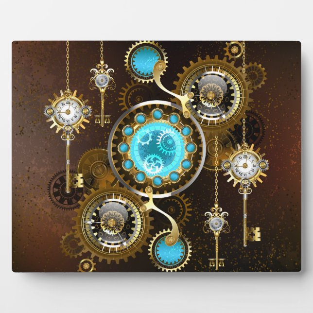 Steampunk Rusty Background with Turquoise Lenses Plaque (Front)
