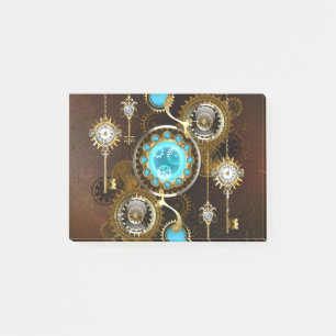 Steampunk Rusty Background with Turquoise Lenses Post-it Notes