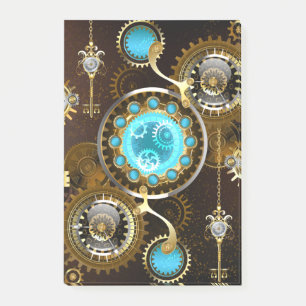 Steampunk Rusty Background with Turquoise Lenses Post-it Notes