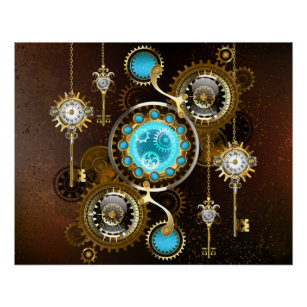 Steampunk Rusty Background with Turquoise Lenses Poster