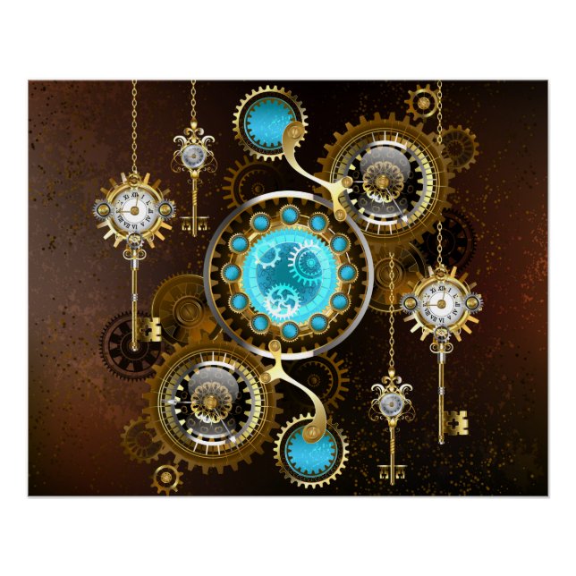Steampunk Rusty Background with Turquoise Lenses Poster (Front)