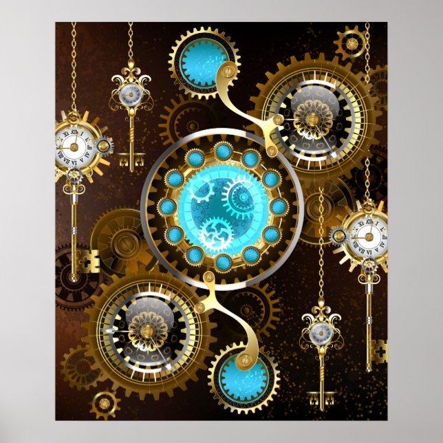Steampunk Rusty Background with Turquoise Lenses Poster (Front)
