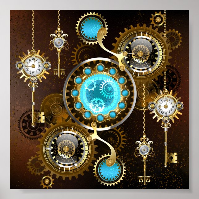 Steampunk Rusty Background with Turquoise Lenses Poster (Front)