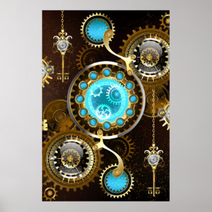 Steampunk Rusty Background with Turquoise Lenses Poster