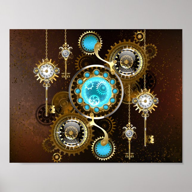 Steampunk Rusty Background with Turquoise Lenses Poster (Front)
