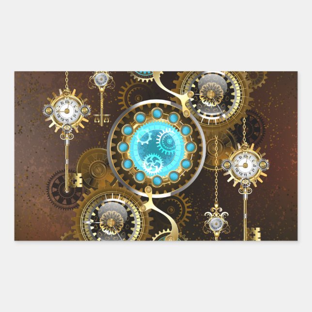 Steampunk Rusty Background with Turquoise Lenses Rectangular Sticker (Front)