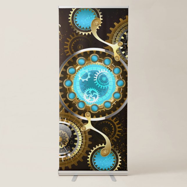 Steampunk Rusty Background with Turquoise Lenses Retractable Banner (Front)