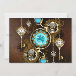 Steampunk Rusty Background with Turquoise Lenses Save The Date