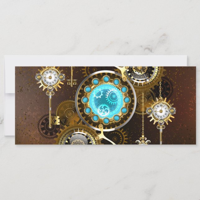 Steampunk Rusty Background with Turquoise Lenses Save The Date (Front)