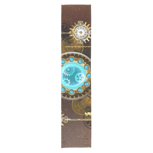 Steampunk Rusty Background with Turquoise Lenses Short Table Runner (Front)