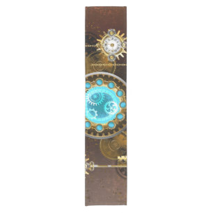 Steampunk Rusty Background with Turquoise Lenses Short Table Runner