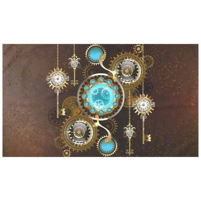 Steampunk Rusty Background with Turquoise Lenses Tablecloth (Front (Horizontal))