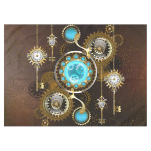 Steampunk Rusty Background with Turquoise Lenses Tablecloth