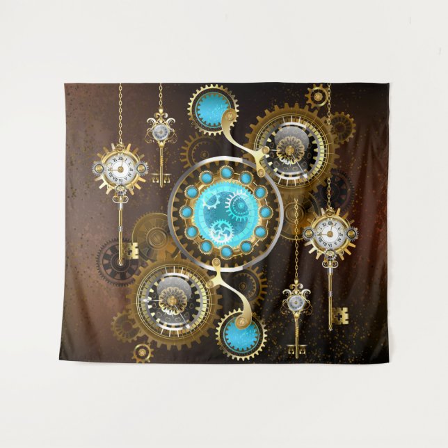 Steampunk Rusty Background with Turquoise Lenses Tapestry (Front (Horizontal))