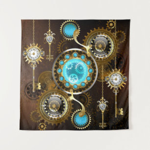 Steampunk Rusty Background with Turquoise Lenses Tapestry