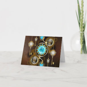 Steampunk Rusty Background with Turquoise Lenses Thank You Card