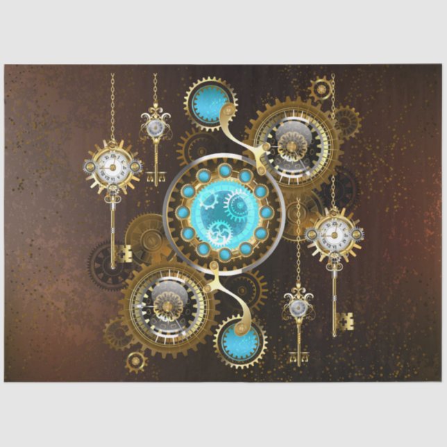 Steampunk Rusty Background with Turquoise Lenses Tissue Paper (Front)
