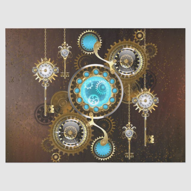 Steampunk Rusty Background with Turquoise Lenses Tissue Paper (Front)