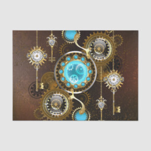 Steampunk Rusty Background with Turquoise Lenses Tissue Paper
