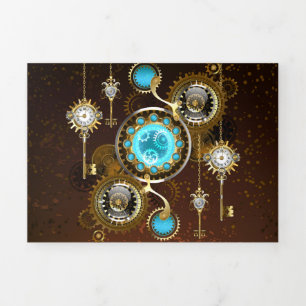 Steampunk Rusty Background with Turquoise Lenses Tri-Fold Programme