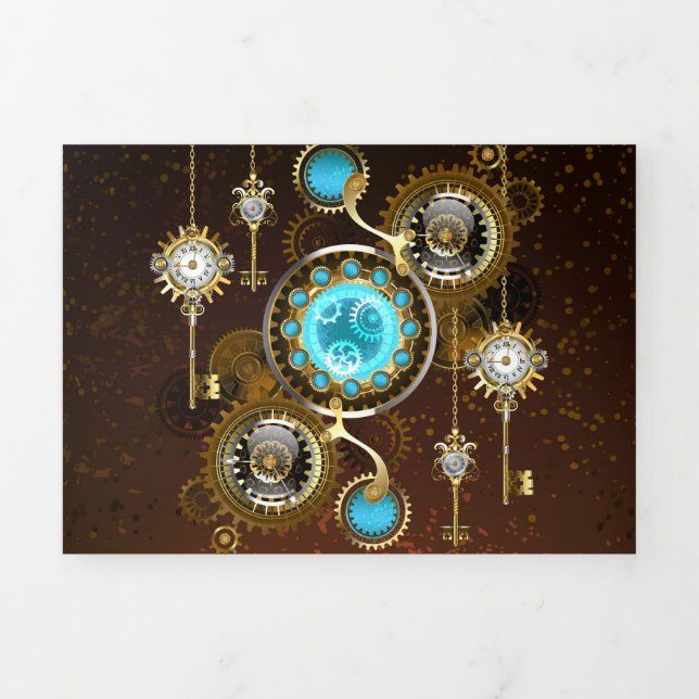 Steampunk Rusty Background with Turquoise Lenses Tri-Fold Programme (Cover)