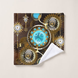 Steampunk Rusty Background with Turquoise Lenses Wash Cloth