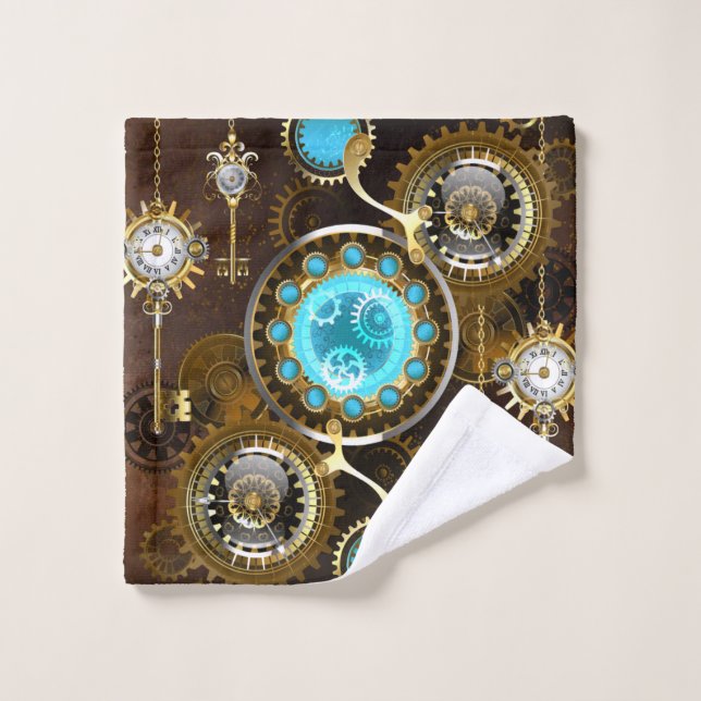 Steampunk Rusty Background with Turquoise Lenses Wash Cloth (Wash Cloth)