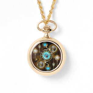 Steampunk Rusty Background with Turquoise Lenses Watch