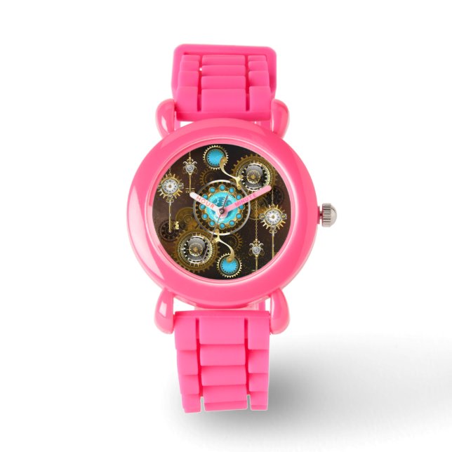Steampunk Rusty Background with Turquoise Lenses Watch (Front)