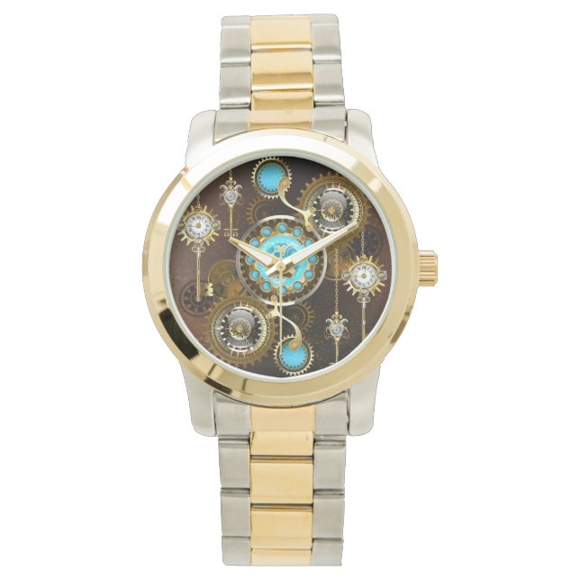 Steampunk Rusty Background with Turquoise Lenses Watch (Front)