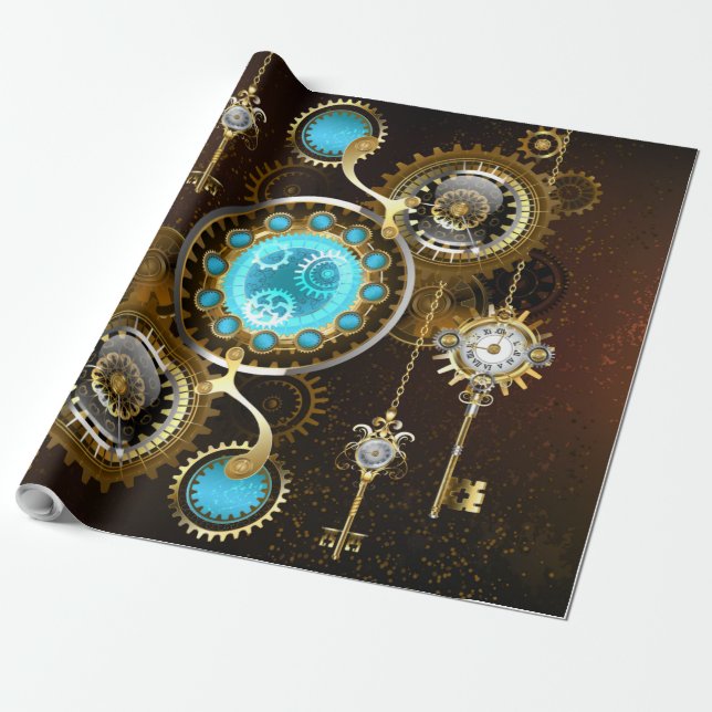 Steampunk Rusty Background with Turquoise Lenses Wrapping Paper (Unrolled)