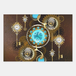 Steampunk Rusty Background with Turquoise Lenses Wrapping Paper Sheet